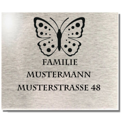 Edelstahl Türschild mit Namen Klingelschild Motiv Schmetterling 100x90 mm