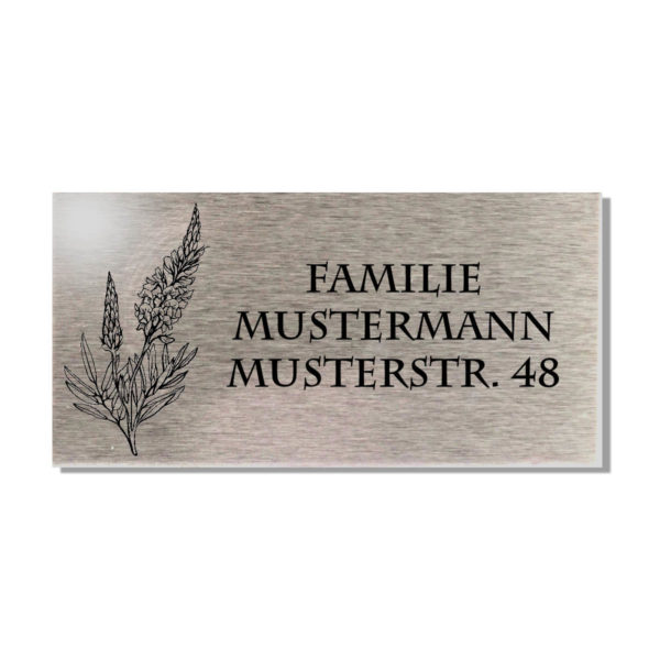 Namensschild Edelstahl Briefkastenschild mit Gravur Türschild Motiv Blätter 100x50 mm