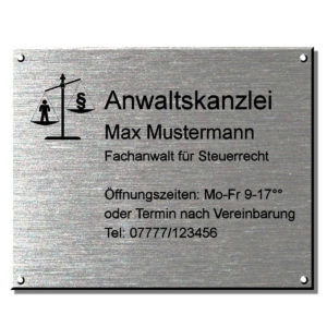 Rechtsanwalt Schild Kanzleischild 250x200 mm 4-Bohrungen