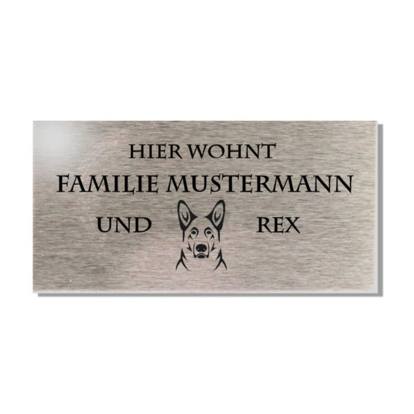 Namensschild Edelstahl Gravur / Briefkastenschild mit Hunde Icon 100x50 mm