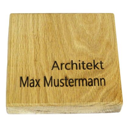 Massives Holzschild "Willkommen" mit Gravur aus massiv Eichenholz, Maße:155x155x25 mm