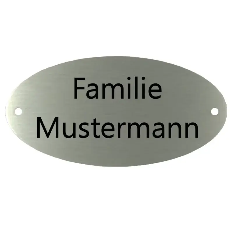 Briefkastenschild mit Lasergravur aus Edelstahl oval Maße: 120x60 mm