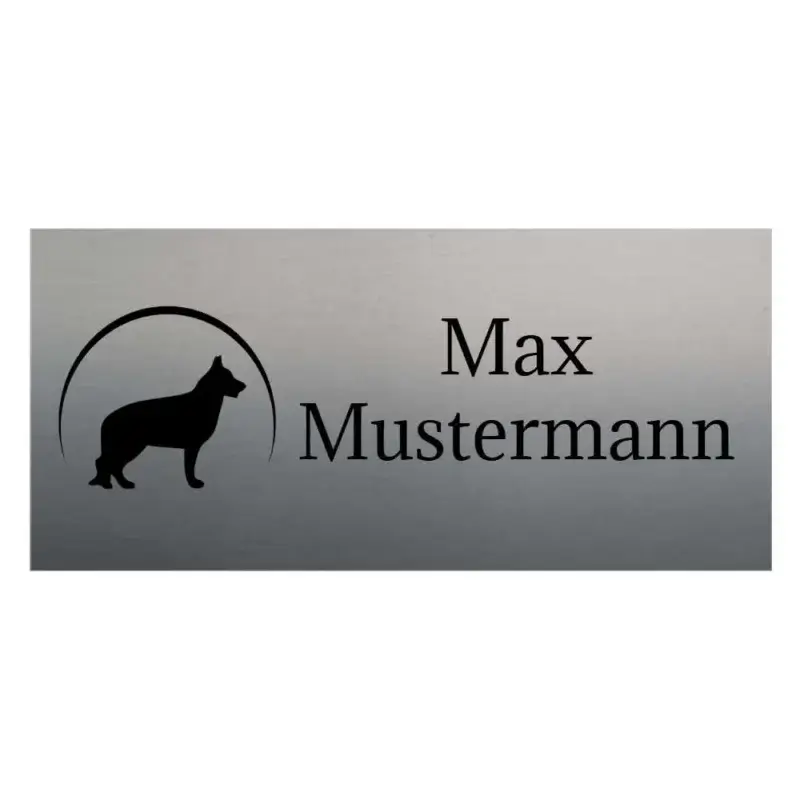 Briefkasten Namensschild aus Edelstahl Maße: 130x60 mm Motiv Hund