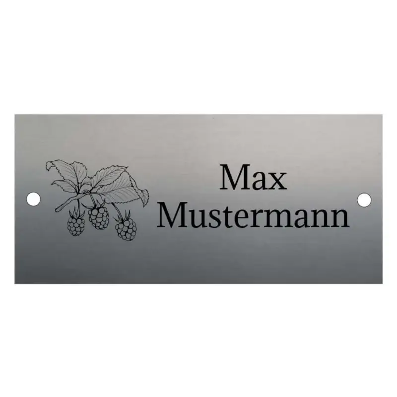 Briefkasten Namensschild aus Edelstahl Maße: 130x60 mm Motiv Hund Beeren