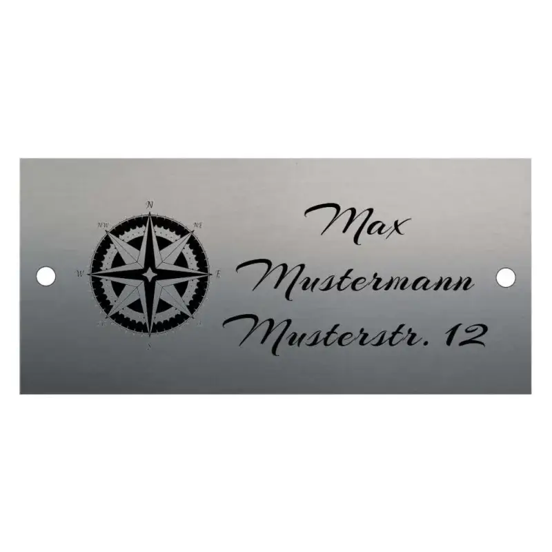 Briefkasten Namensschild aus Edelstahl Maße: 130x60 mm Motiv Kompass