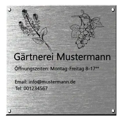 Firmenschild für außen mit Logo aus Edelstahl Maße: 200x200 mm 4 Bohrungen