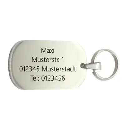Große individuelle Hundemarke mit Gravur aus Edelstahl Maße: 49x29 mm