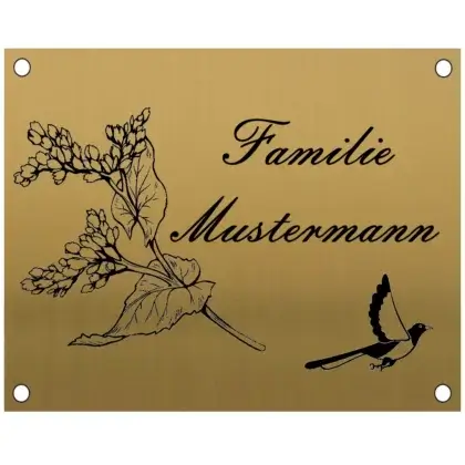 Edelstahlschild nach Maß mit Gravur messingfarben Maße:100x80 mm mit Bohrungen