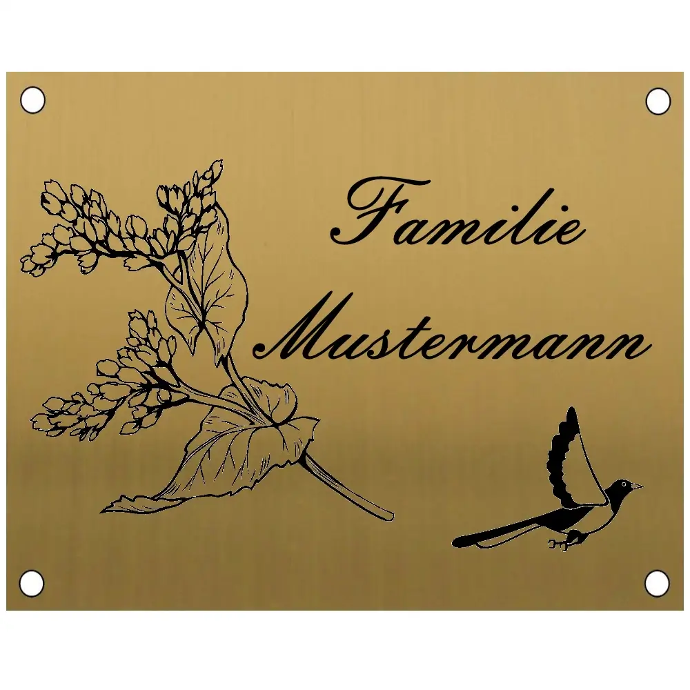 Edelstahlschild nach Maß mit Gravur messingfarben Maße:100x80 mm mit Bohrungen