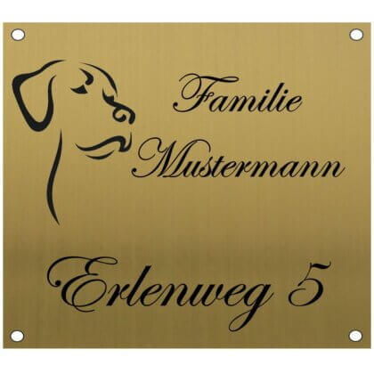 Edelstahlschild mit Lasergravur messingfarben Maße: 100x90 mm