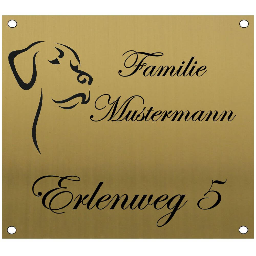 Edelstahlschild mit Lasergravur messingfarben Maße: 100x90 mm