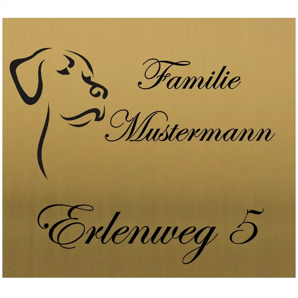 Edelstahlschild mit Lasergravur messingfarben Maße: 100x90 mm o.Bef.