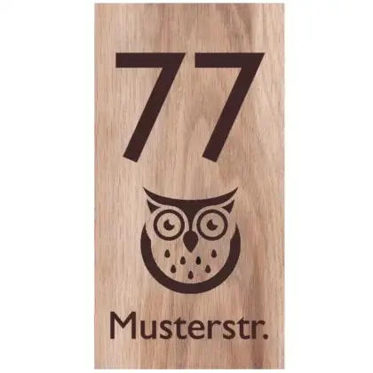 Hausnummer mit Straßennamen aus Holz (Eiche) Maße: 130x250 mm
