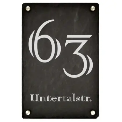 Schiefer Hausnummer, Hausnummernschild Maße: 200x300 mm mit 4 Edelstahlwandabstandshaltern
