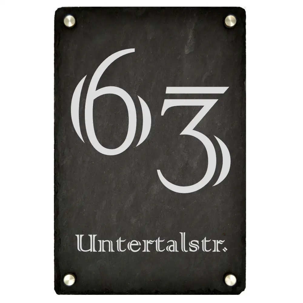 Schiefer Hausnummer, Hausnummernschild Maße: 200x300 mm mit 4 Edelstahlwandabstandshaltern