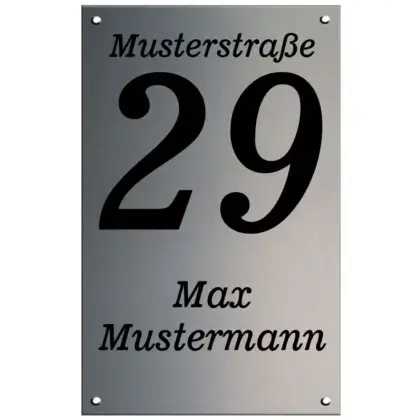 Hausnummer aus Metall, Hausnummer Maße: 125x200 mm mit 4 Bohrungen
