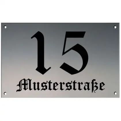 Design Hausnummer, Hausnummernschild Maße: 200x125 mm mit 4 Bohrungen