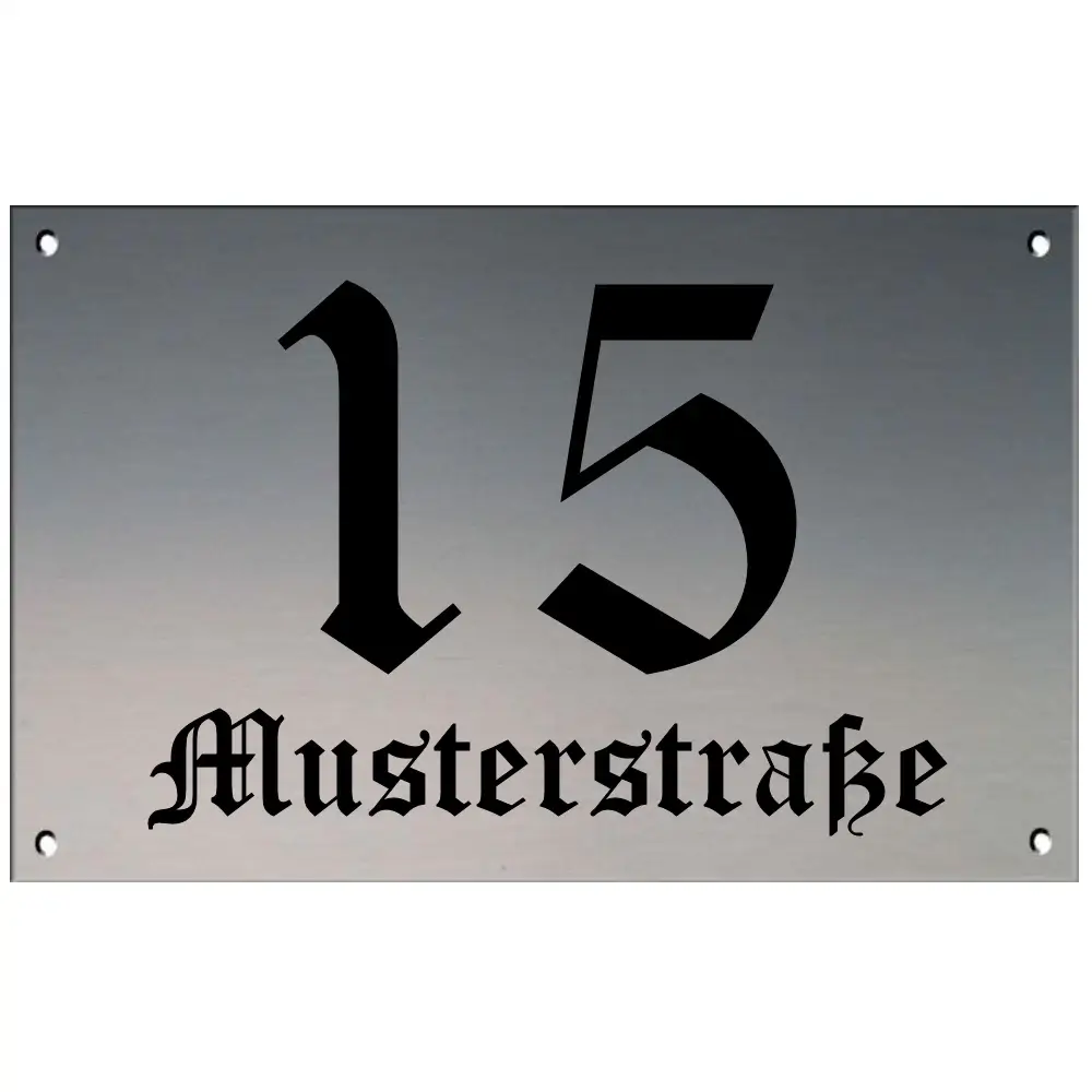 Design Hausnummer, Hausnummernschild Maße: 200x125 mm mit 4 Bohrungen