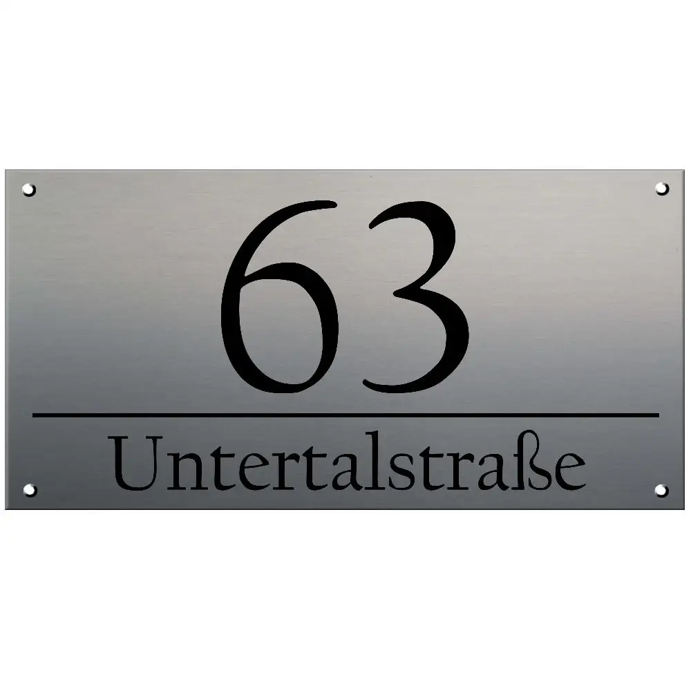 Edelstahl Hausnummernschild Maße: 300x150 mm 4 Bohrungen