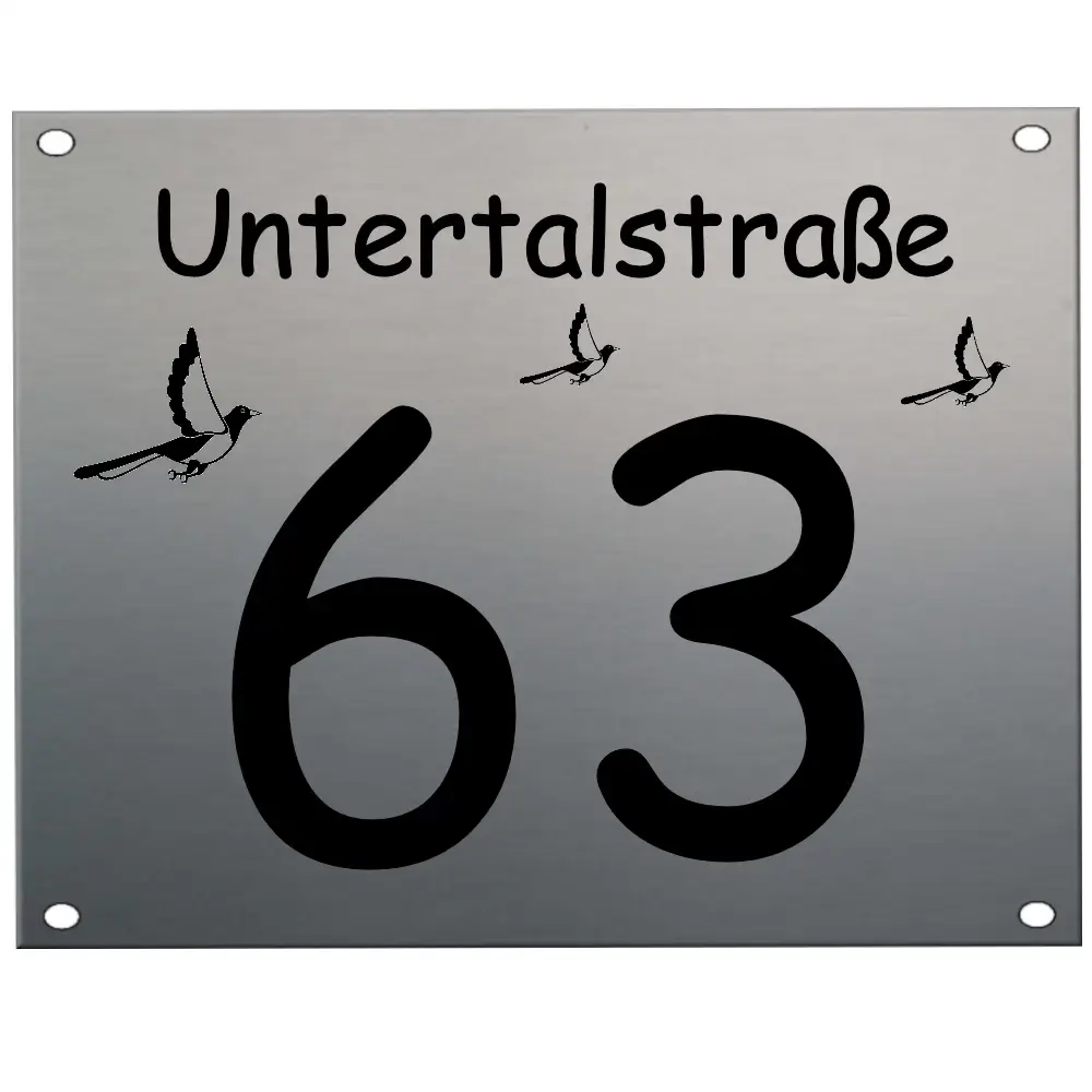 Hausnummer mit Straßennamen Maße: 300x250 mm mit 4 Bohrungen