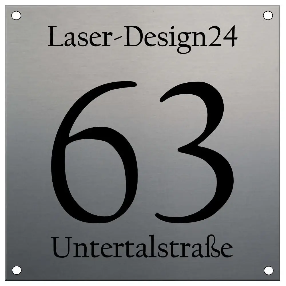 Hausnummernschild aus Edelstahl Maße: 300x300 mm 4 Bohrungen