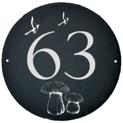 Große Hausnummer auf Schieferplatte rund Maße: d 300 mm mit 2 Bohrungen