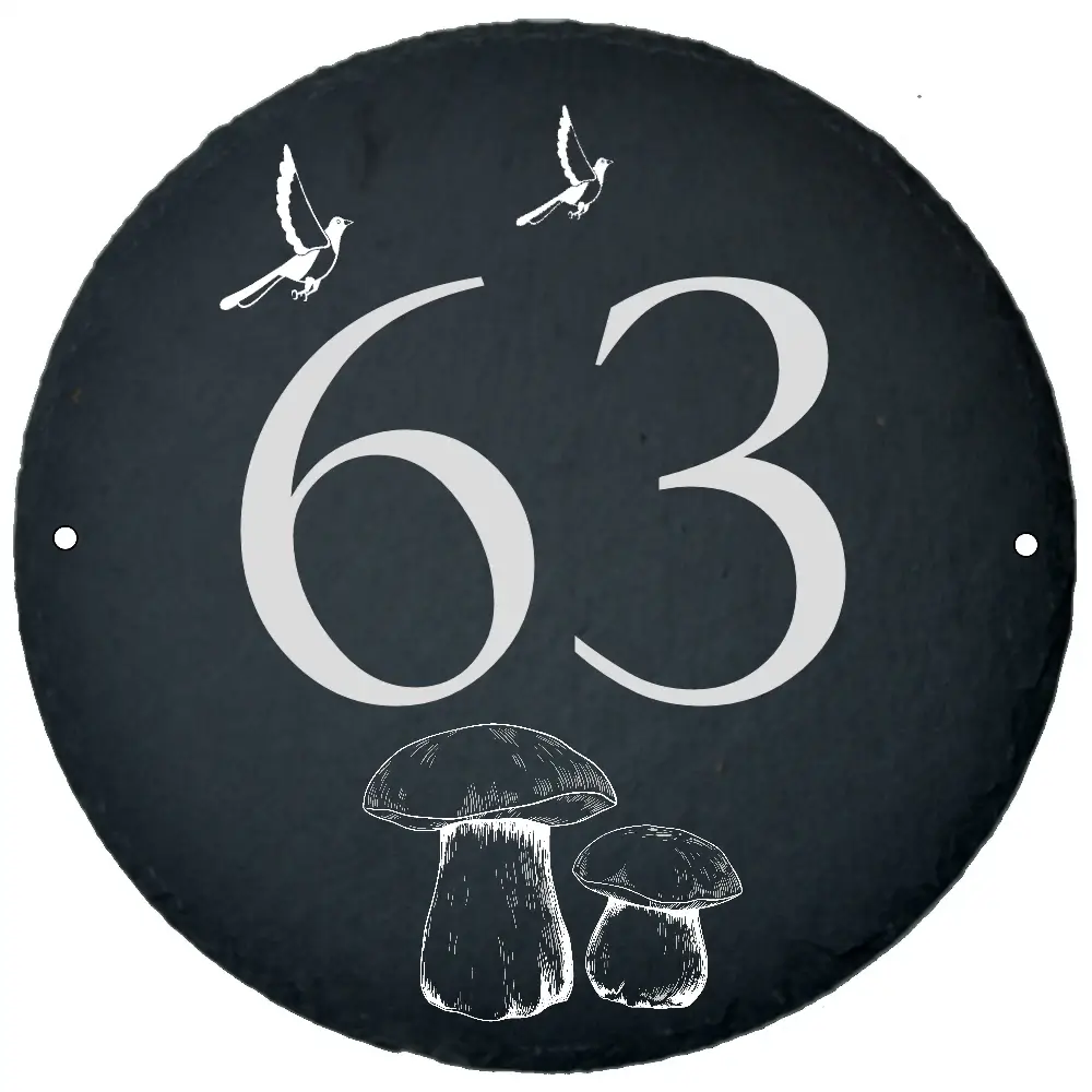 Große Hausnummer auf Schieferplatte rund Maße: d 300 mm mit 2 Bohrungen