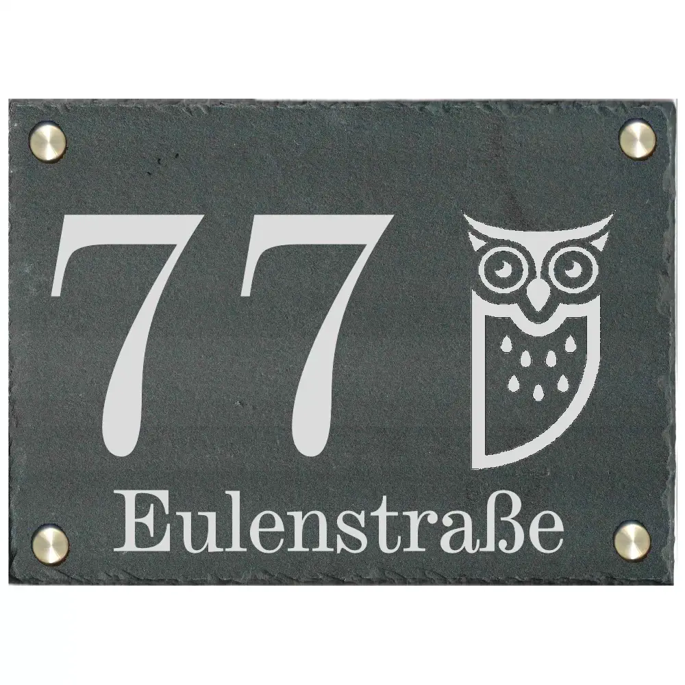 Hausnummer aus Schiefer Maße: 220x160 mm mit 4 Edelstahlwandabstandshaltern und Schrauben