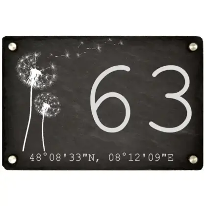 Hausnummer aus Schiefer, Hausnummernschild Maße: 300x200 mm mit Edelstahlbefestigungssatz