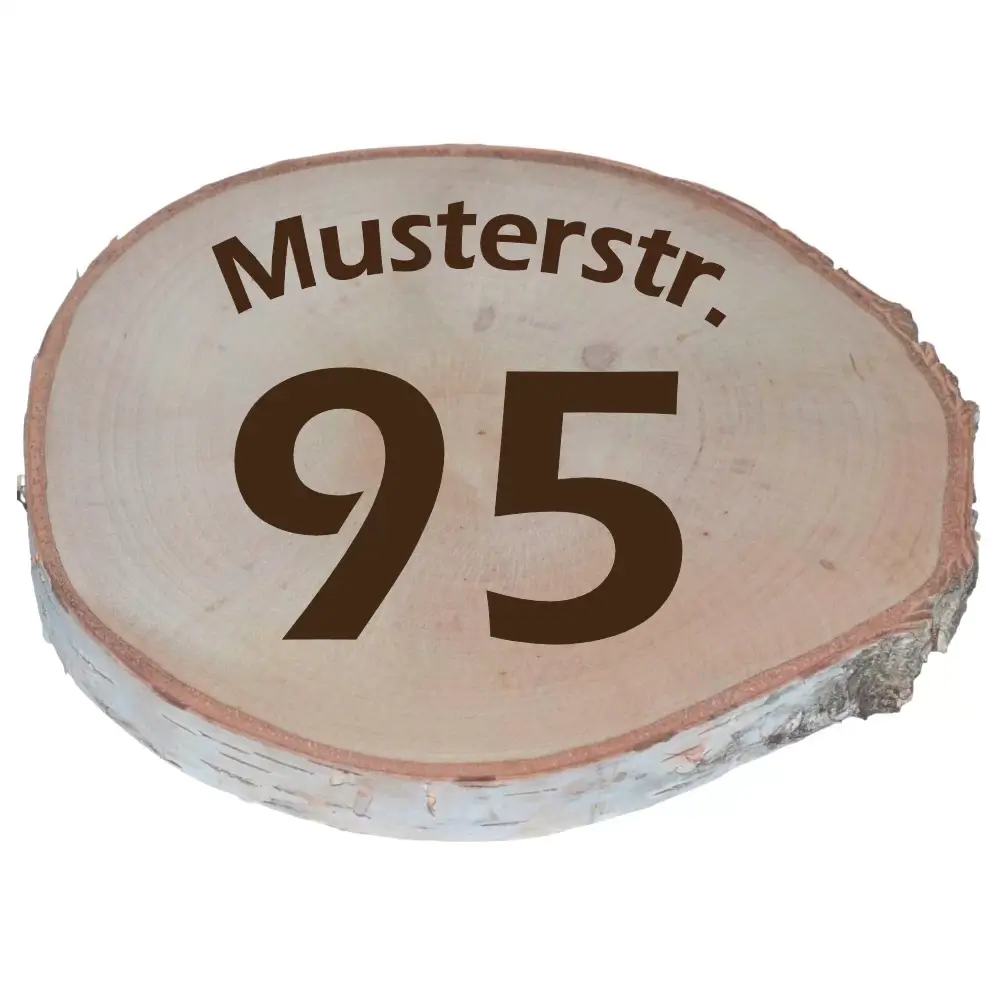 Hausnummer in Holzoptik (Birken Baumscheibe) Maße:220-260x220-260 mm