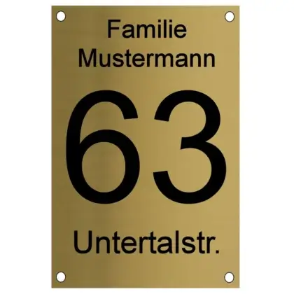 Metall Hausnummer aus Edelstahl messingfarben Maße: 100x150 mm mit 4 Bohrungen
