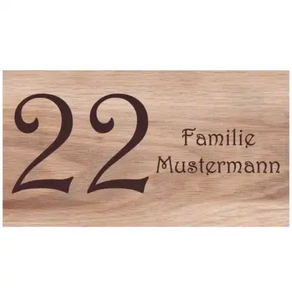 Hausnummer auf einem Holzbrett (Eiche) eingraviert Maße:220x120x25