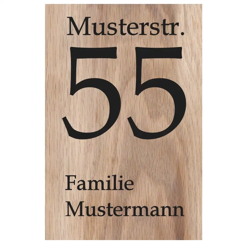 Moderne Hausnummer aus Holz (Eiche) Maße: 200x300x25 mm
