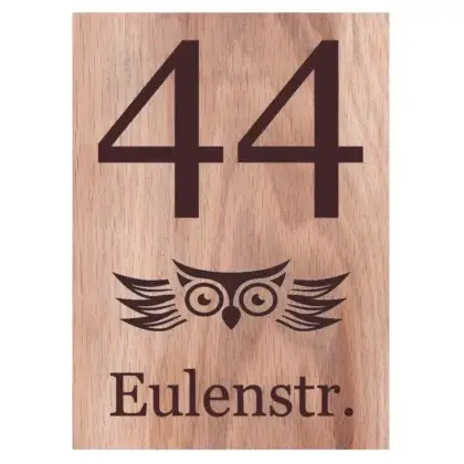 Holz Hausnummer mit Straßennamen aus Eiche mit Gravur Maße:160x220x25 mm