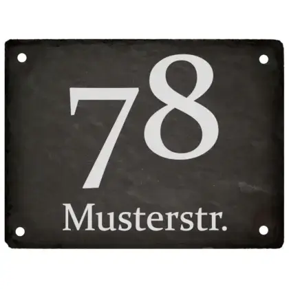 Hausnummer aus Stein / Schiefer mit Gravur Maße: 200x150 mm mit 4 Bohrungen