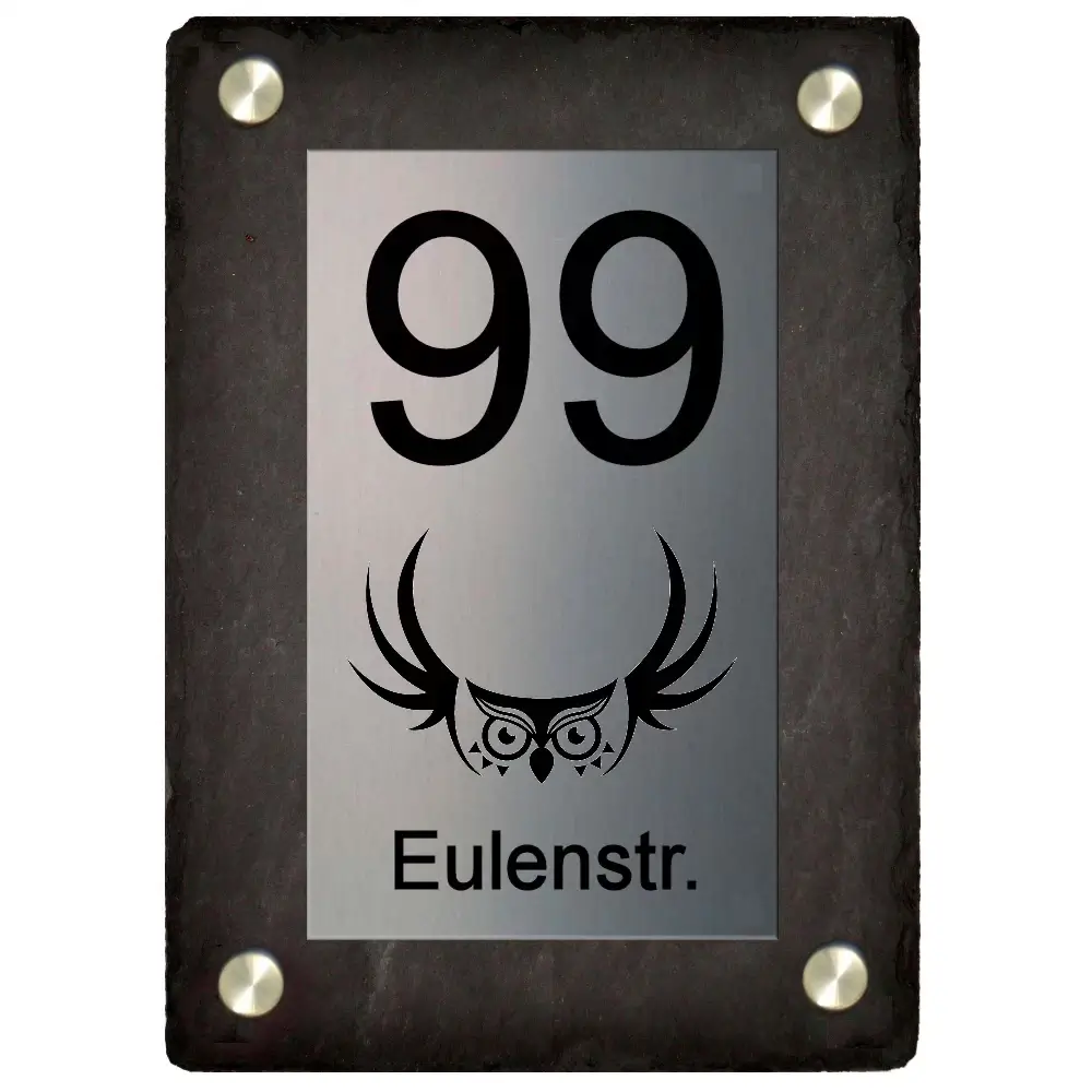 Großes Schiefer/Edelstahl Hausnummernschild Maße: 200x300 mm mit Edelstahlbefestigungssatz