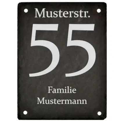 Hausnummer anthrazit aus Schiefer Maße: 150x200 mm mit 4 Bohrungen