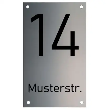 Edelstahl Hausnummern Schild mit Gravur Maße: 150x250 mm mit 4 Bohrungen