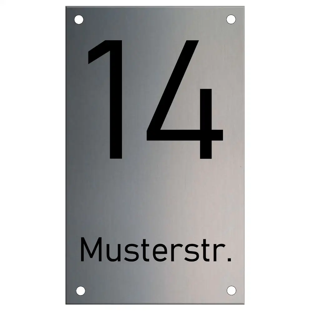 Edelstahl Hausnummern Schild mit Gravur Maße: 150x250 mm mit 4 Bohrungen