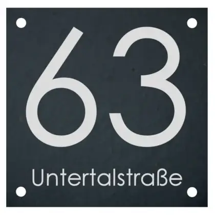 Schieferplatte mit Hausnummer graviert Maße: 180x180 mm mit 4 Bohrungen