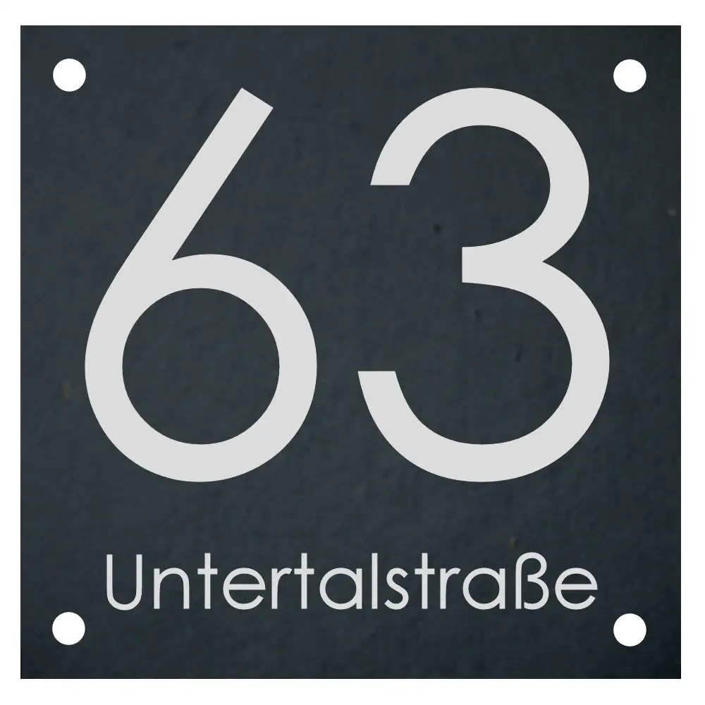 Schieferplatte mit Hausnummer graviert Maße: 180x180 mm mit 4 Bohrungen