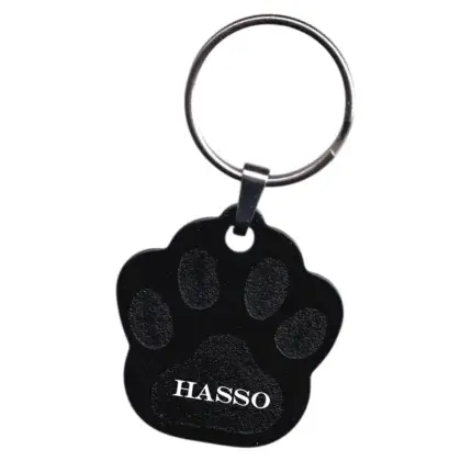 Alu Hundemarke mit Gravur in Pfotenform Maße: 33x28 mm Vorderseite
