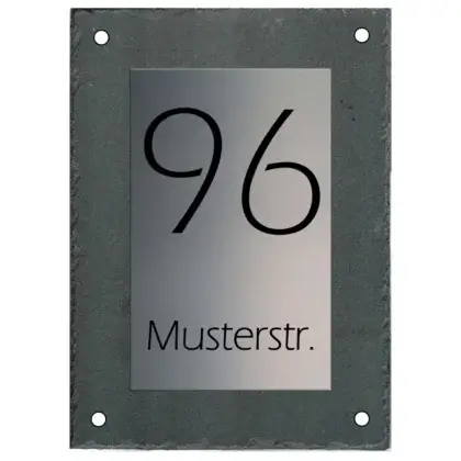 Hausnummernschild aus Schiefer/Edelstahl Maße: 160x220 mm mit Bohrungen