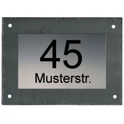 Schiefer / Edelstahl Hausnummernschild mit Gravur Maße: 220x160 mm mit 4 Bohrungen
