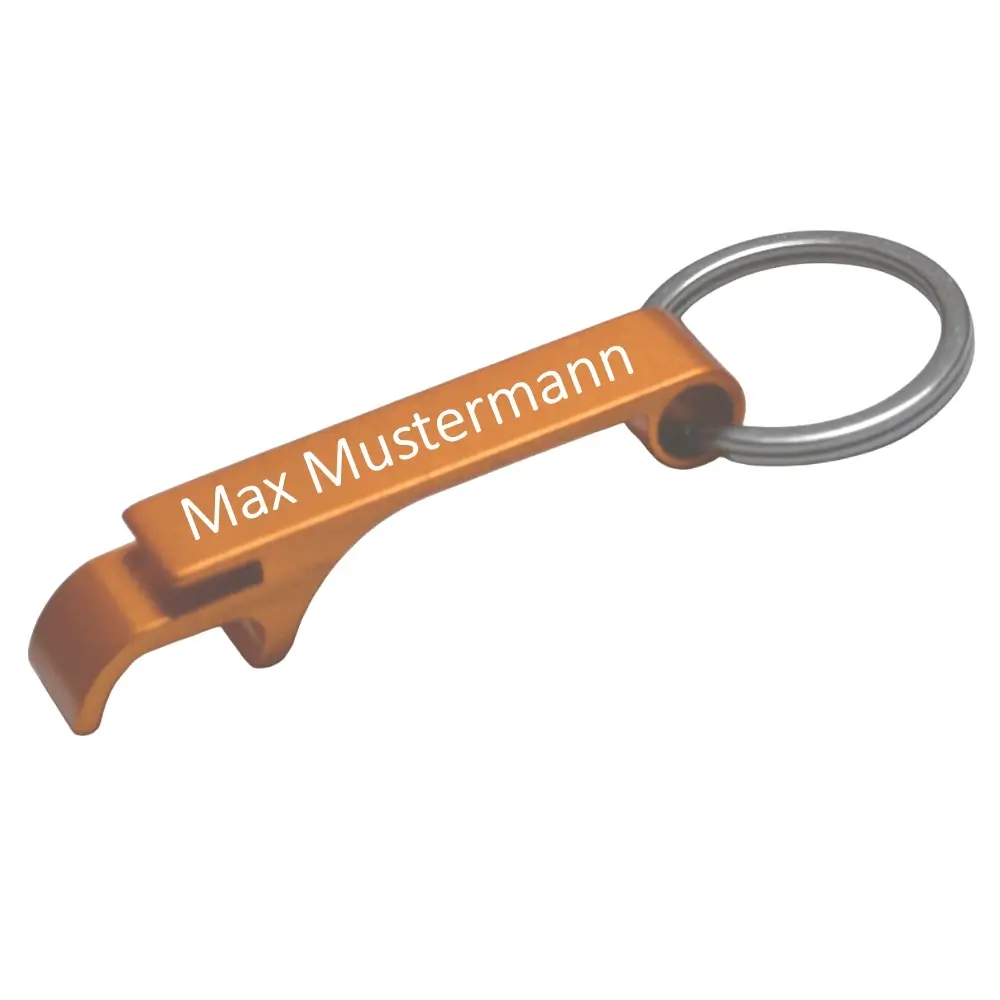 Flaschenöffner als Schlüsselanhänger mit Gravur in Gold