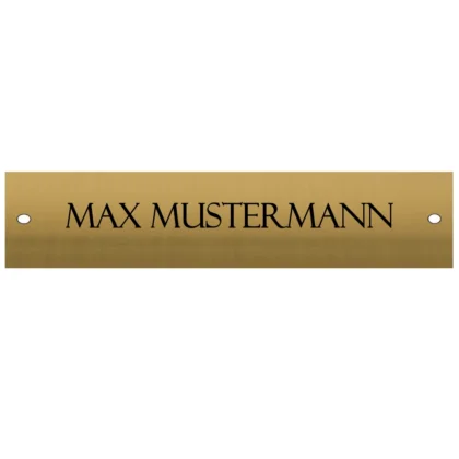 Haustürschild personalisiert aus Edelstahl Messingfarben Maße: 100x20 mm mit 4 Bohrungen