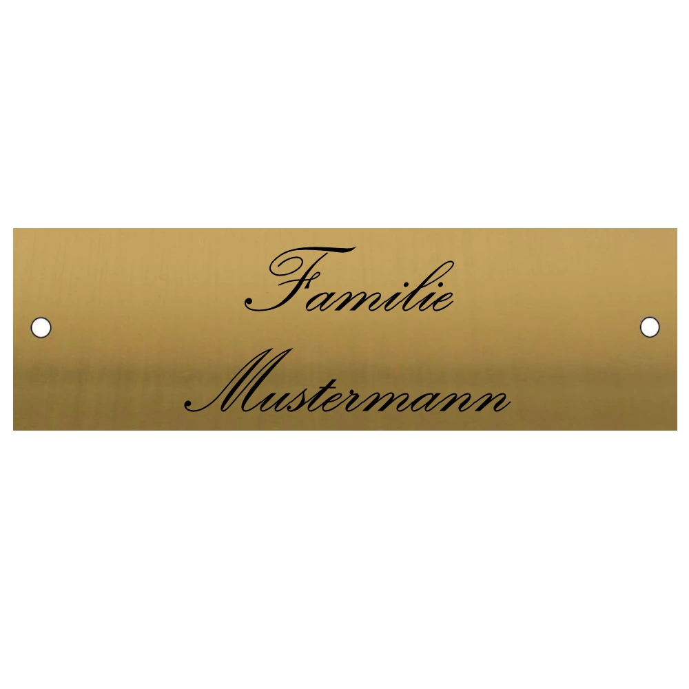Türschild Familie personalisiert Messingfarben aus Edelstahl Maße: 100x30 mm mit 2 Bohrungen
