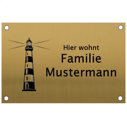 Briefkastenschild gravieren lassen in Messingoptik aus Edelstahl Maße: 100x60 mm mit 4 Bohrungen