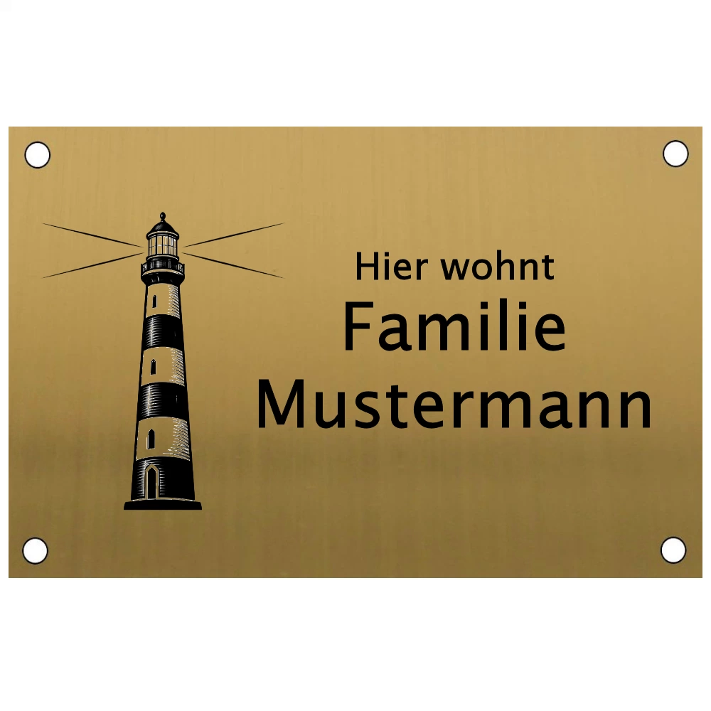 Briefkastenschild gravieren lassen in Messingoptik aus Edelstahl Maße: 100x60 mm mit 4 Bohrungen