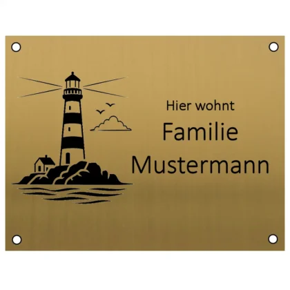 Briefkastenschild personalisiert Gold-Messingfarben Maße: 130x100 mm mit 4 Bohrungen